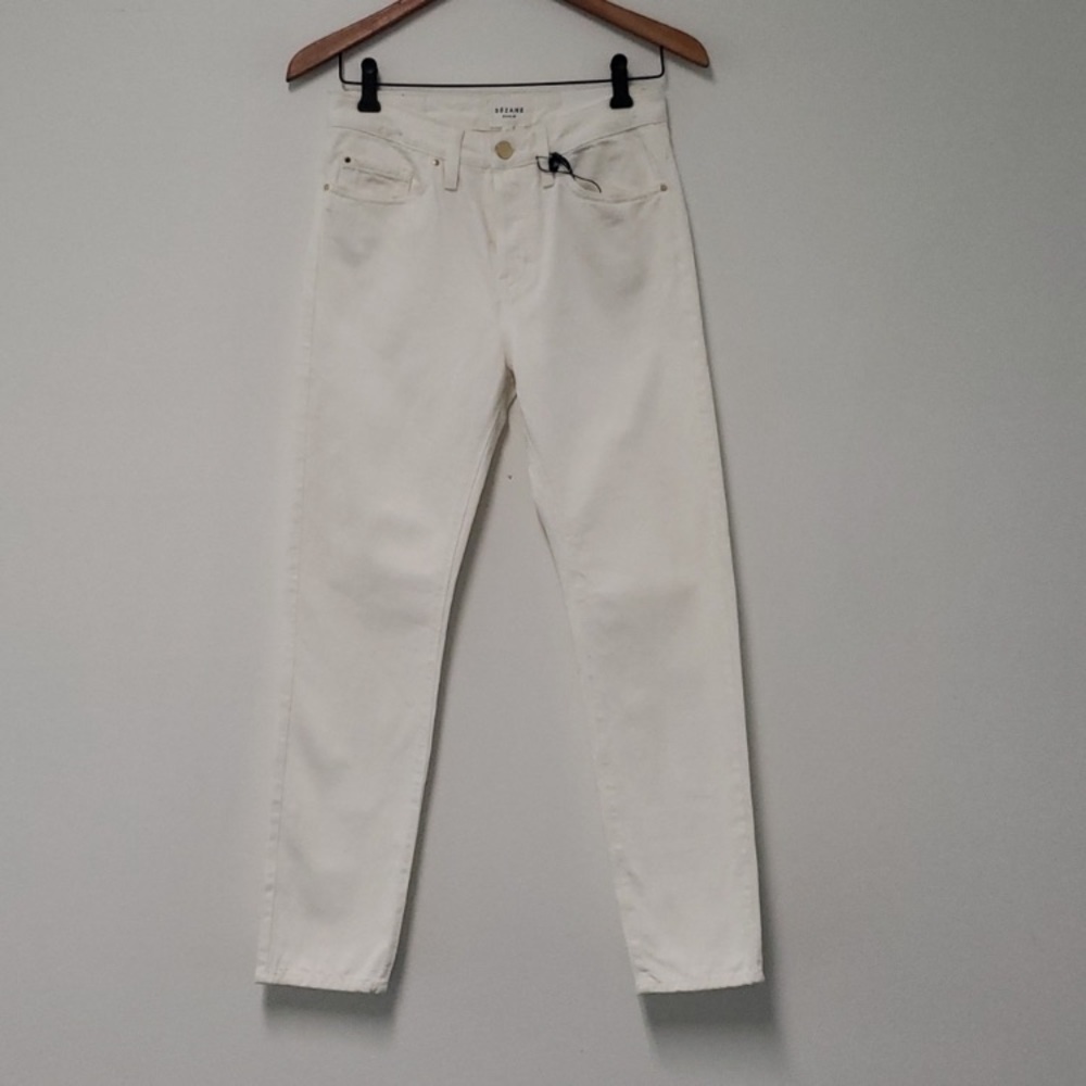 Sezane 1967 ecru denim high rise straight leg pants - Picture 3 of 16
